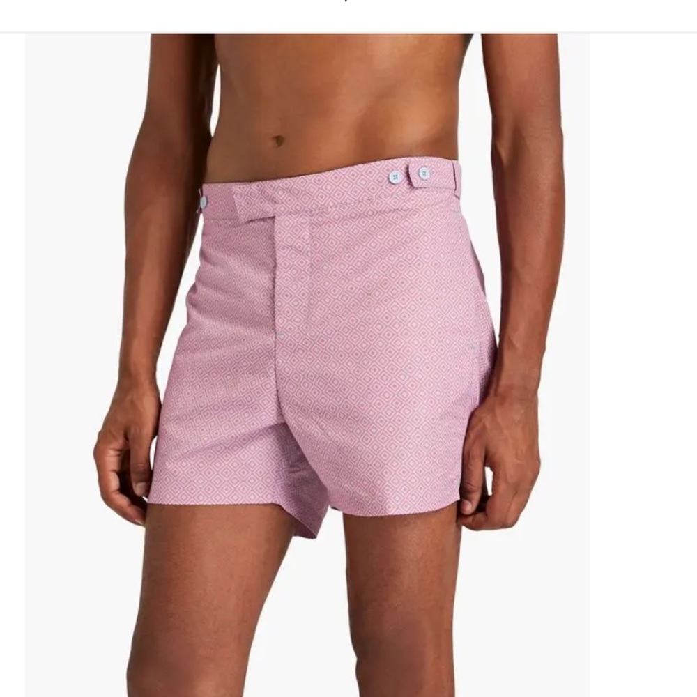 Men's Frescobol Stylish Pink Geometric 7” Swim Trunks